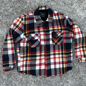 Vintage 80s! Made in‎ USA Cal Craft Patchwork Jacket Coat Red White Black Fleece